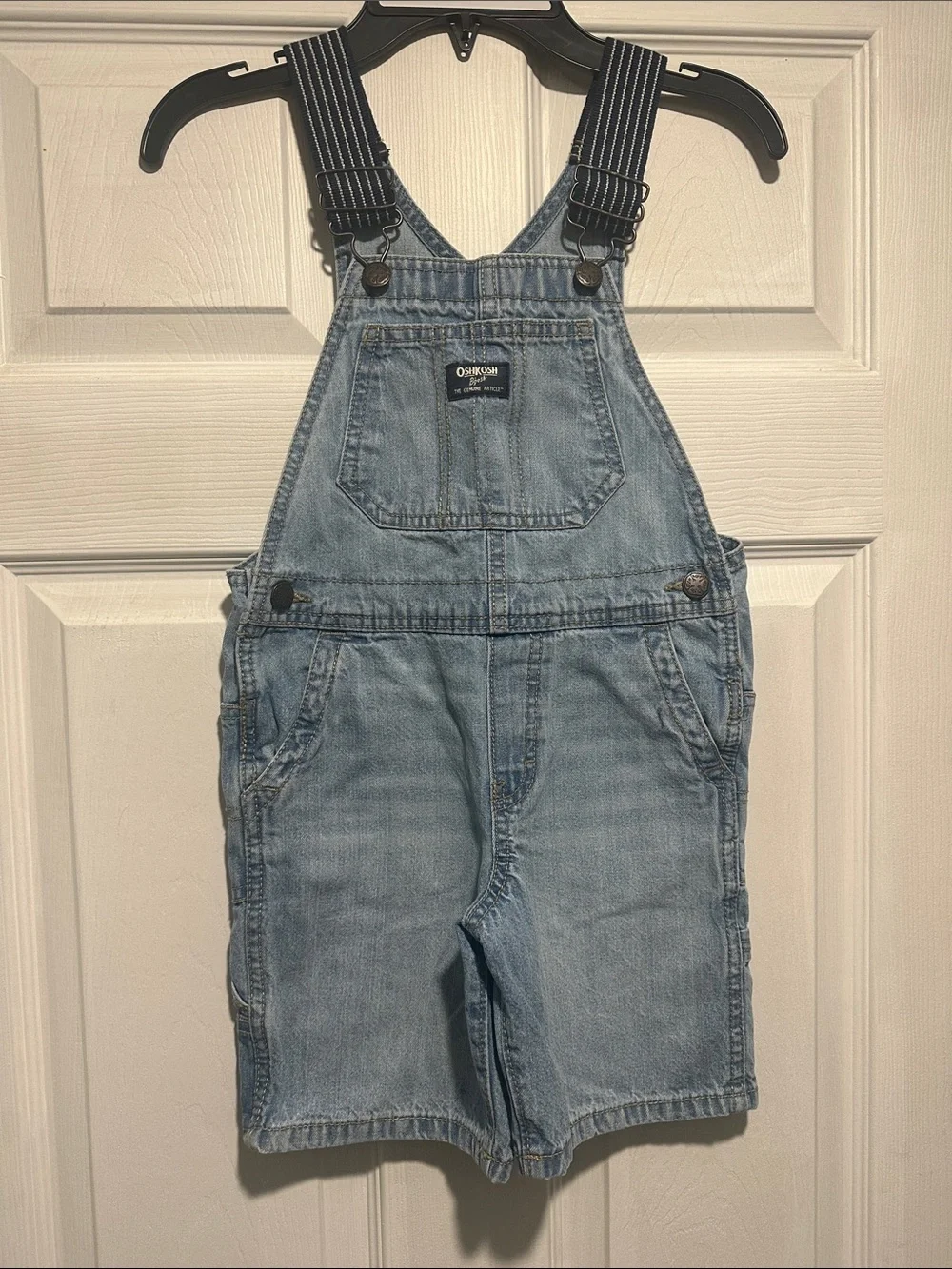 OshKosh B'gosh Light Blue Denim Shortalls with Striped Straps 5T